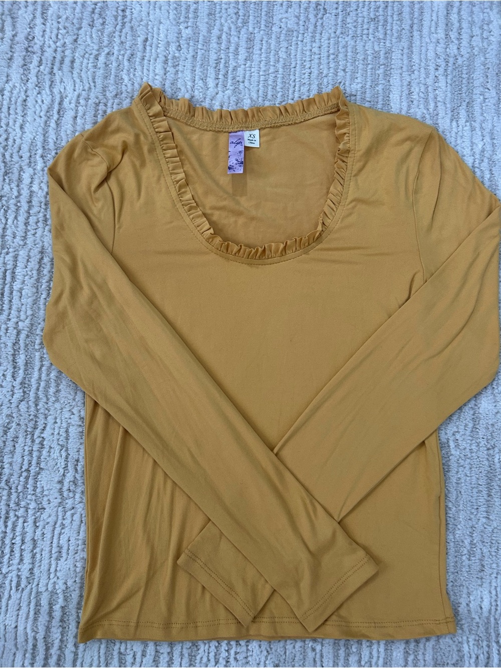Alya Mustard Ruffle Scoop Neck Long-Sleeve Top